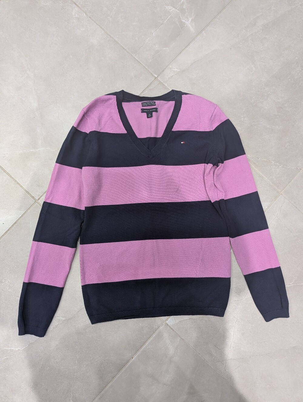 2/$25 Tommy Hilfiger Women’s Pima Cotton Striped V-Neck Sweater – S